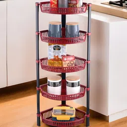 Kuber Industries Brown & Grey 2 Pcs 5 Tier Folding Fruit & Vegetable Basket Stand image 5