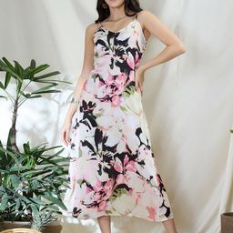 ZUMMER Floral Print Satin A-Line Midi Dress-image-50