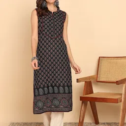 Vbuyz Floral Printed Notch Neck Straight Kurta-image-78