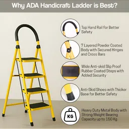 ADA Handicraft Yellow & Black 4 Step Anti-Skid & Foldable Step Ladder image 4