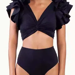 Plus Curvves Women V-Neck Swim Bikini Set With Sarong-image-76