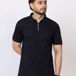 BUFFARO Men Self Design Polo Collar Cotton Slim Fit T-shirt-image-66