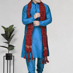 SKAVIJ Men Ethnic Motifs Regular Thread Work Dupion Silk Kurta with Churidar & With Dupatta-picture-58