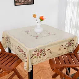Aura Cream-Colored & Pink Floral Anti-Skid Rectangle 4 Seater Table Cover-picture-46