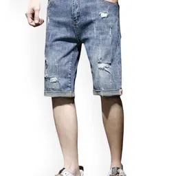HERE&NOW Men Solid Slim Fit Denim Shorts-image-1