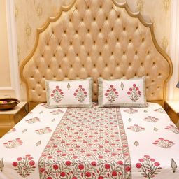 Plarsh Comfort White & Red Floral 400 TC King Bedsheet with 2 Pillow Covers-image-46