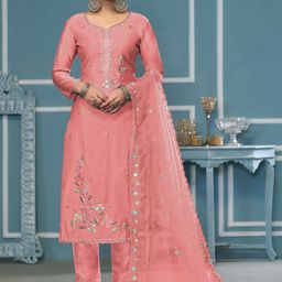 MANVAA Floral Embroidered Sequinned Roman Cotton Unstitched Dress Material-image-45