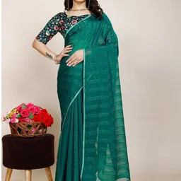 K 5 Fashion Striped Sequinned Pure Chiffon Saree-picture-9