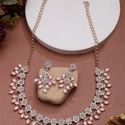 Sukkhi Gold-Plated Floral & Leaf Shaped Peach Choker Necklace Jewellery Set-picture-26