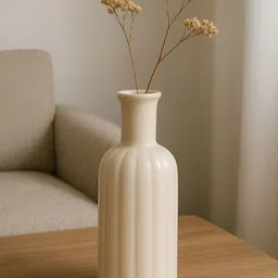 GLOBALLY INDIAN Deco Pillar Cream-Colored Textured Ceramic Flower Vase-13