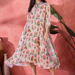 RangDeep Floral Printed Cotton A-Line Midi Dress With Inner Slip-image-21