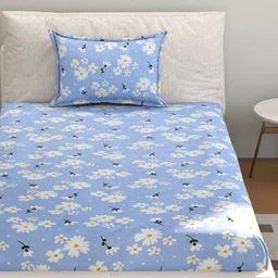 Florida Blue & White Floral 160 TC Flat Single Bedsheet Sets - 155 x 228 cm-32