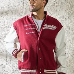 FUGAZEE Men Brand Logo Woollen Varsity Jacket with Patchwork-picture-24
