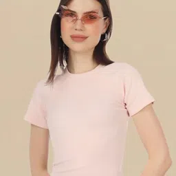 The Roadster Lifestyle Co. Women Solid Round Neck Cotton Crop Top-picture-31