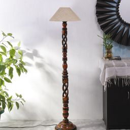 Devansh Brown & Beige Wooden Floor Lamp With Shade-48
