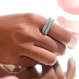 rubans voguish Rubans Rhodium-Plated Stainless Steel TarnishFree Waterproof CubicZirconia Adjustable Ring-picture-26