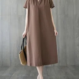 JC Mode Shirt Collar A-Line Midi Dress-image-47