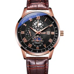 Poshi Men Round Dial Genuine Leather Strap Watch with Adjustable Clasp-picture-3