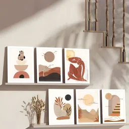 Art Street Brown & White 6 Pieces Minimal Boho Painting Wall Arts-image-60