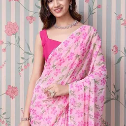 Ode by House of Pataudi Floral printed Embroidered Poly Georgette Saree with blouse piece-32