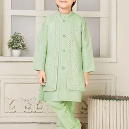 Lagorii Boys Regular Mirror Work Pure Silk Kurta with Trousers-58