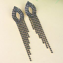 StyleCast Gold-Plated Rhinestone Studded Tasselled Contemporary Shaped Drop Earrings-image-65