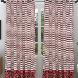 The Craft Monk White & Maroon Set of 2 Floral Door Curtain-20