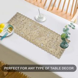 Aura Gold-Toned Leaf Design Rectangular Table Runner image 4