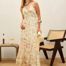 SASSAFRAS Women Floral Printed Georgette Maxi Dress-image-85