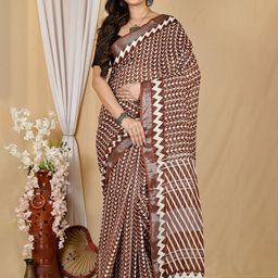PuJoy Batik Zari Pure Cotton Taant Saree-image-60