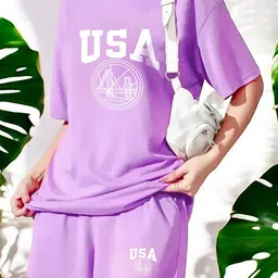 My Swag Women Printed Cotton T-Shirt & Shorts Co Ord Set-image-90