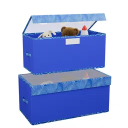 Kuber Industries Blue & White 2 Pieces Printed Drawer Organisers With Transparent Lid-15