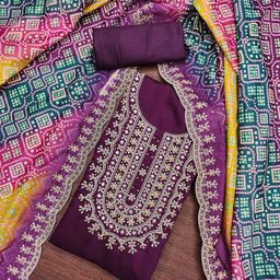 SAINOOR Embroidered Pure Silk Semi-Stitched Dress Material-image-62