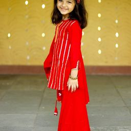 Thread & Button Girls Printed Regular Kurta with Palazzos & With Dupatta image 4