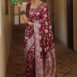 PHEASANT Floral Design Woven Design Benarasi Saree-picture-27