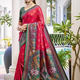 LeeliPeeri Designer Ethnic Motifs Zari Silk Blend Pochampally Saree-image-80
