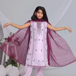 BAESD Girls Embroidered Regular Sequinned Kurti with Palazzos & With Dupatta-picture-33
