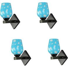 1ST TIME Pack of 4 Blue & White Glass Printed Cylinder Shaped Wall Lamps-picture-44