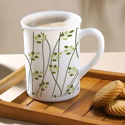 Larah by BOROSIL White & Green Floral Printed Opalware Matte Mugs Set of Cups and Mugs-0