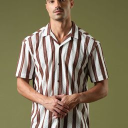 Voroxy Standard Vertical Striped Spread Collar Regular Fit Wrinkle Free Polycotton Shirt-image-68