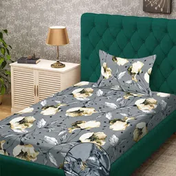 KLOTTHE Grey Floral Polycotton Single Bedsheets-picture-43