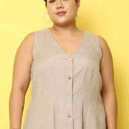 theRebelinme Plus Size V-Neck Slim-Fit Pure Linen Waistcoat-image-80