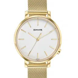 Sonata Women Brass Dial & Stainless Steel Bracelet Style Straps Analogue Watch 87045YM02W-13