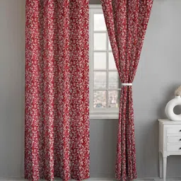 Lunar Days Maroon Set of 2 Floral Room Darkening Door Curtain-image-12