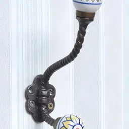 IndianShelf Black & Yellow Braid Design Ceramic & Iron Wall Hanger Hooks-image-19