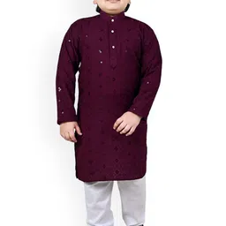 BAESD Boys Embroidered Regular Sequinned Kurta with Pyjamas-4