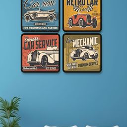 Livin'luxe Yellow & Blue 4 Pieces Retro Vintage Car Theme Wall Arts-picture-26