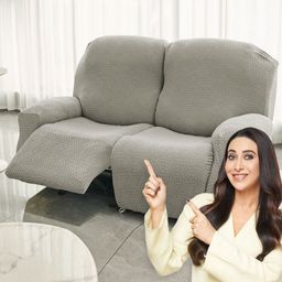 HOKIPO Taupe Jacquard 2 Seater Sofa Cover With Arms-image-38