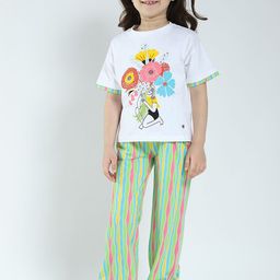 Monte Carlo Girls Floral Printed Round Neck T-shirt With Trouser-image-80