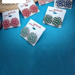 DIVASTRI Set Of 6 Gold Plated Artificial Stones Studded Circular Shaped Studs-5